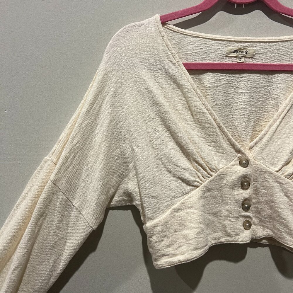 Madewell Cream Deep-V Button-Front Crop Top (Size M)